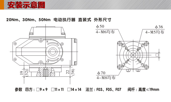 電動執(zhí)行器,電動頭,YTDG-RS50電動執(zhí)行機構安裝示意圖