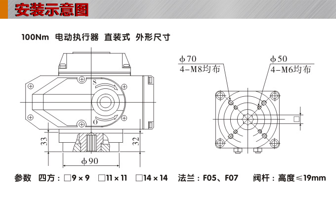 電動執(zhí)行機構,YTDG-RKB100電動執(zhí)行器,電動頭安裝示意圖