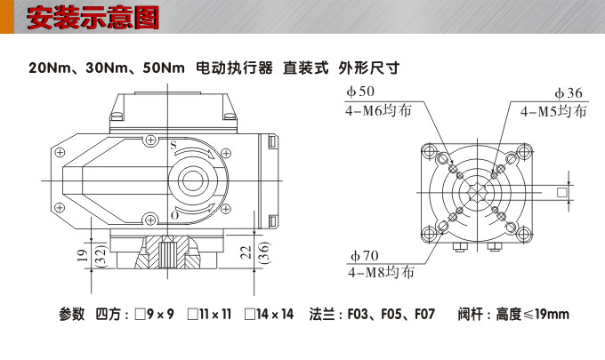 電動執(zhí)行機構,YTDG-RKB50電動執(zhí)行器,電動頭安裝示意圖