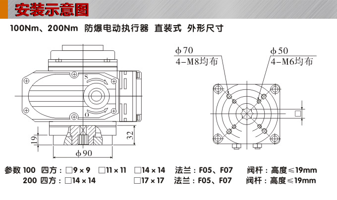 防爆電動執(zhí)行器,YTEx-RS200防爆電動執(zhí)行機(jī)構(gòu)安裝示意圖