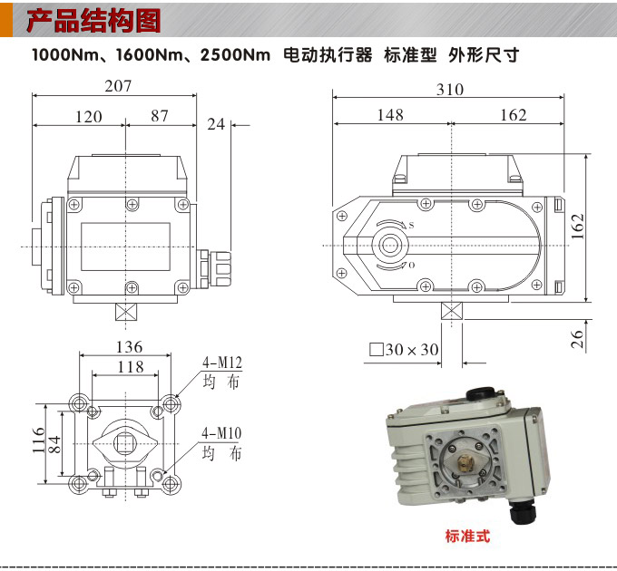 智能電動執(zhí)行器,YTDZ-RS1000智能電動執(zhí)行機構結構圖,標準式