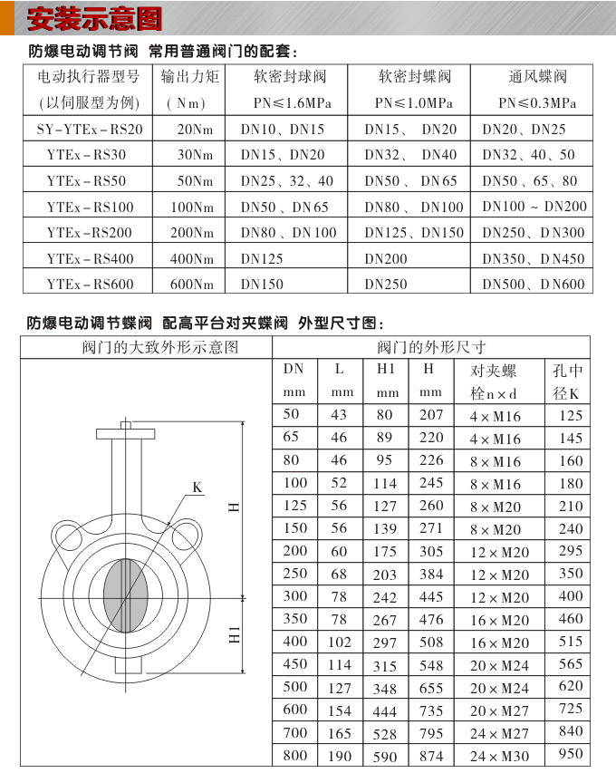 防爆電動(dòng)蝶閥,YTEx-RS防爆電動(dòng)調(diào)節(jié)蝶閥安裝示意圖