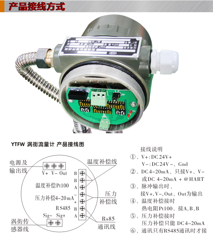 智能渦街流量計(jì),YTFW插入式渦街流量計(jì)接線圖