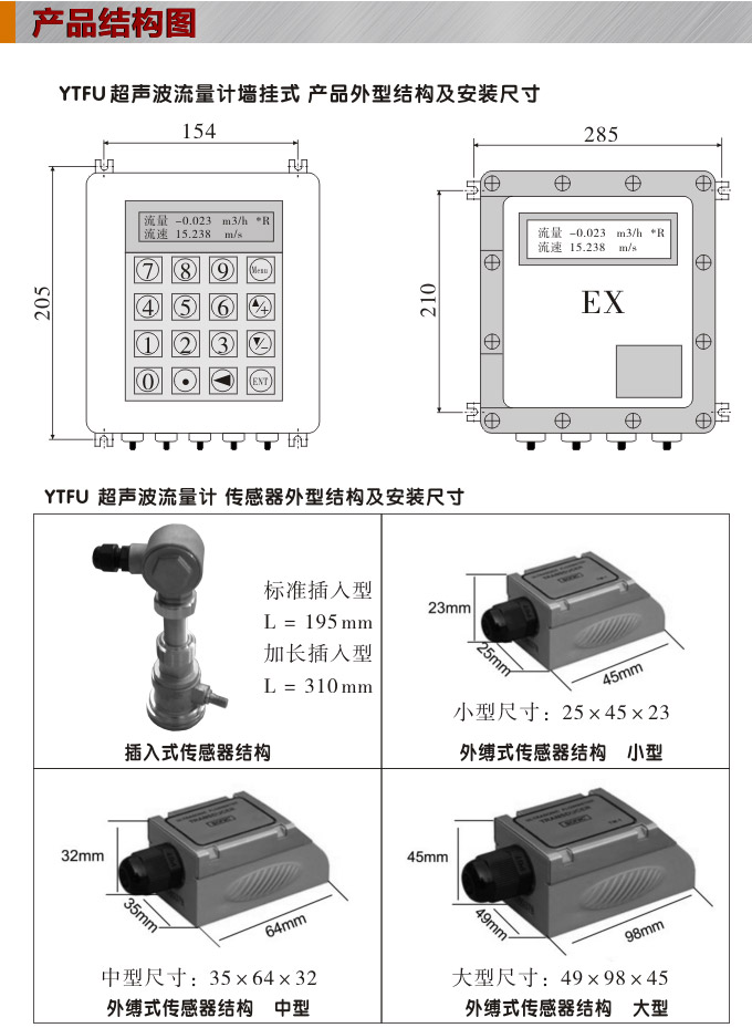 超聲波熱量表,YTFU插入式超聲波熱量計(jì)結(jié)構(gòu)圖