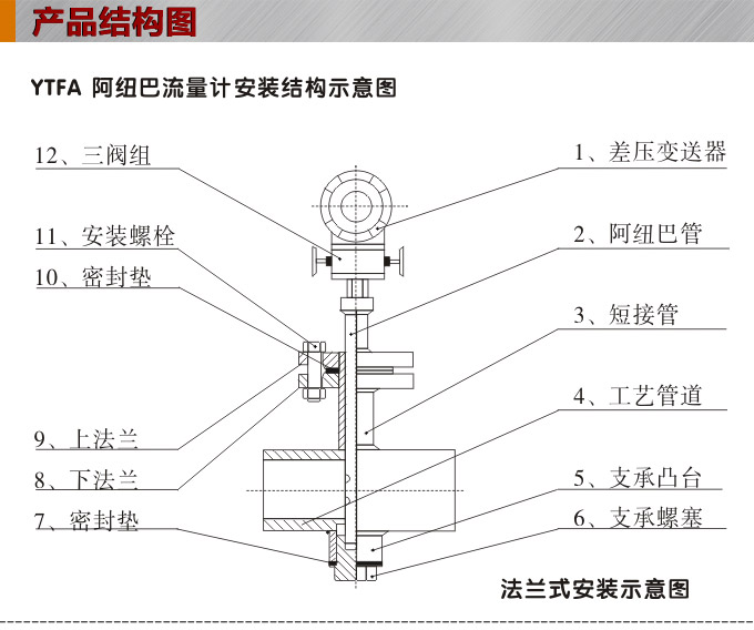 阿紐巴管,YTFA分體式阿牛巴流量計結構圖1