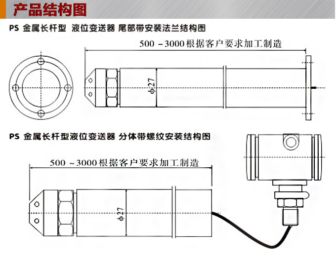 液位變送器,PS1300L長(zhǎng)桿式液位計(jì)結(jié)構(gòu)圖