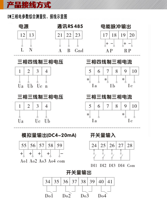 網(wǎng)絡(luò)電力儀表,DW93-4000多功能復(fù)費率表接線圖