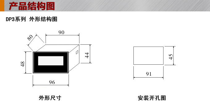 數(shù)字電流表,DP3交流電流表,電流表外形結(jié)構(gòu)圖