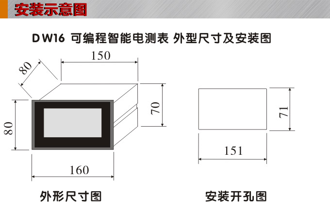  數(shù)字功率表，DW16單相有功功率表安裝示意圖