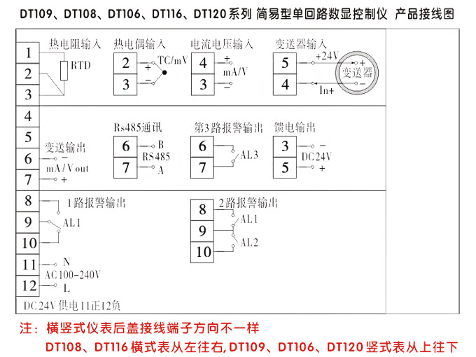 傳感器數(shù)顯表，DT100簡易型單回路顯示控制儀產(chǎn)品接線圖2