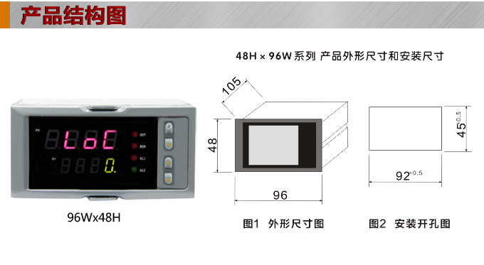 數(shù)顯控制儀 DT308智能單回路數(shù)顯表，單回路數(shù)顯控制儀產(chǎn)品結(jié)構(gòu)圖