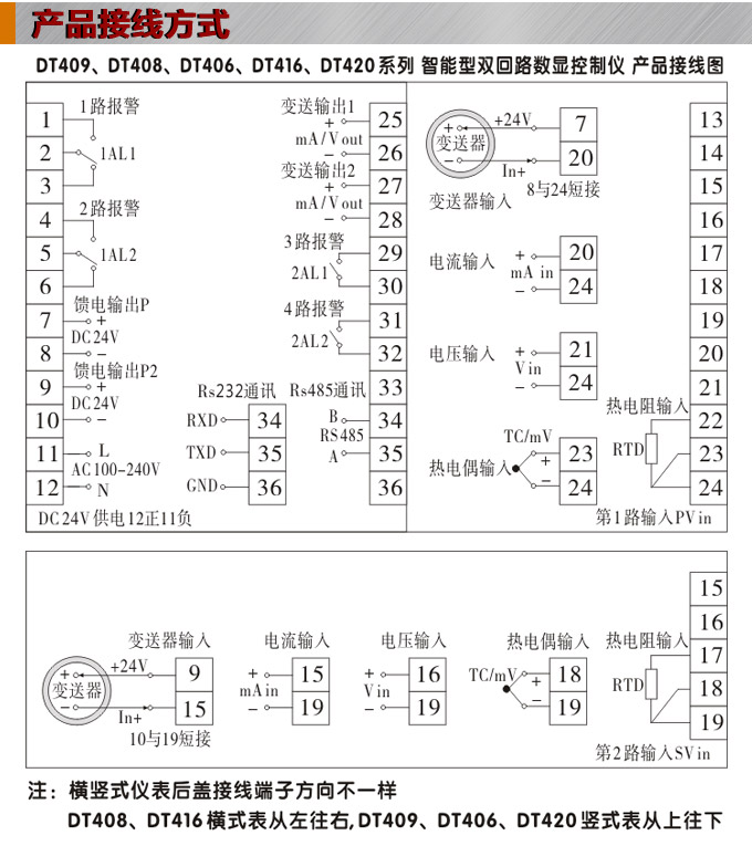 數(shù)顯控制儀 DT420智能雙回路數(shù)顯表，雙回路數(shù)顯控制儀接線方式