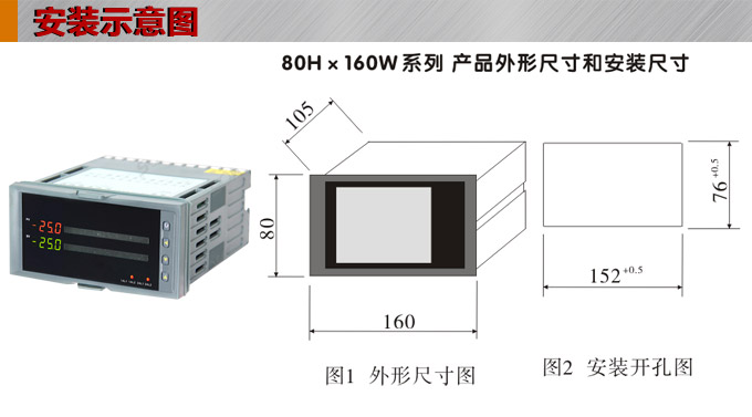  智能數(shù)顯表，DT416G雙光柱數(shù)顯控制儀，雙回路數(shù)顯控制儀安裝示意圖