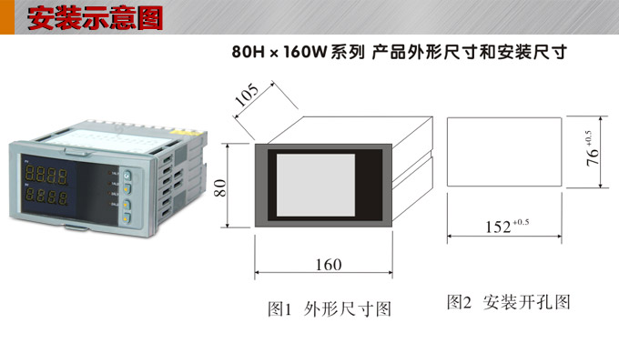 數(shù)顯控制儀 DT416智能雙回路數(shù)顯表，雙回路數(shù)顯控制儀安裝示意圖