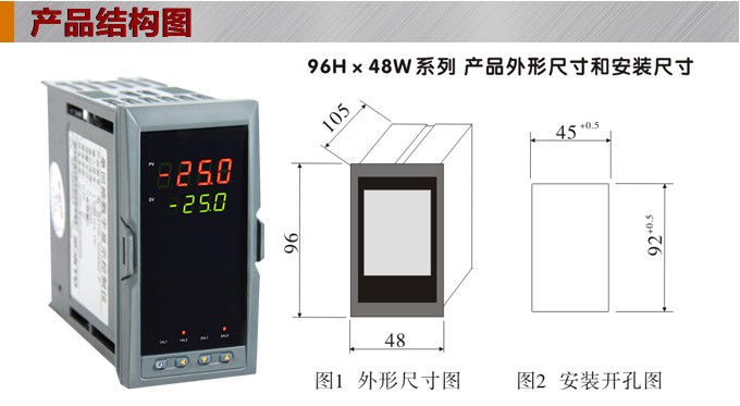 數(shù)顯控制儀，DT406智能雙回路數(shù)顯表，雙回路數(shù)顯控制儀產(chǎn)品結(jié)構(gòu)圖