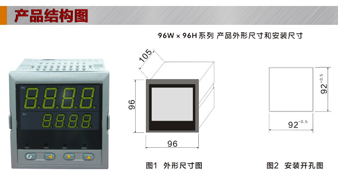 數(shù)顯控制儀，DT406智能雙回路數(shù)顯表，雙回路數(shù)顯控制儀產(chǎn)品結(jié)構(gòu)圖