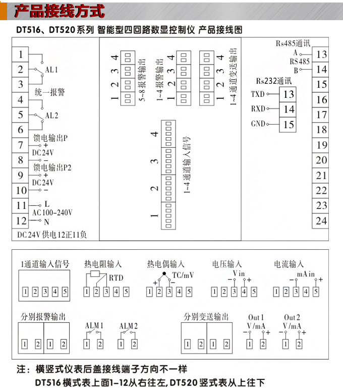 數(shù)顯控制儀，DT520智能四回路數(shù)顯表，多回路巡檢控制儀接線方式