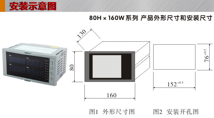 數(shù)顯控制儀，DT516智能四回路數(shù)顯表，多回路巡檢控制儀安裝示意圖