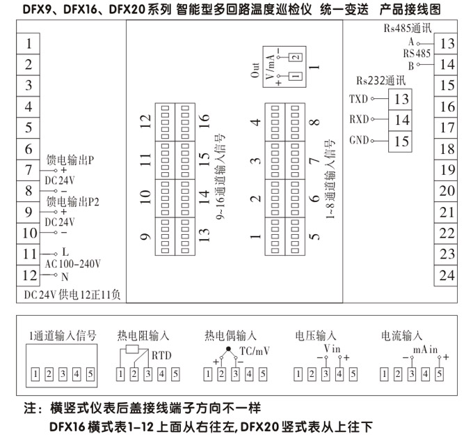 溫度巡檢儀，DFX20多回路溫度巡檢儀，多回路巡檢控制儀接線方式3