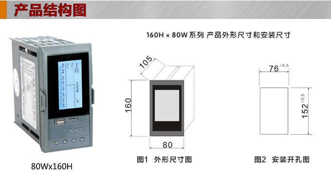 液晶漢顯控制儀，DT520四回路液晶顯示表，液晶顯示控制儀 產(chǎn)品結(jié)構(gòu)圖  