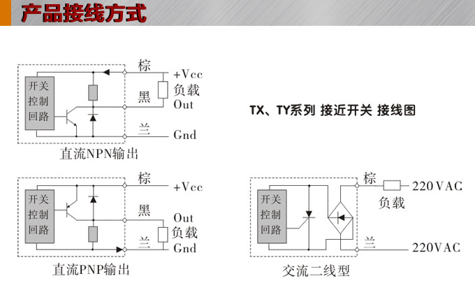 電感式接近開關,TX-H凸字型接近開關,接近傳感器接線圖