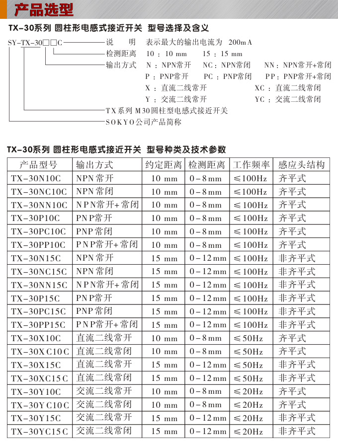 電感式接近開關,TX-30圓柱形接近開關產(chǎn)品選型