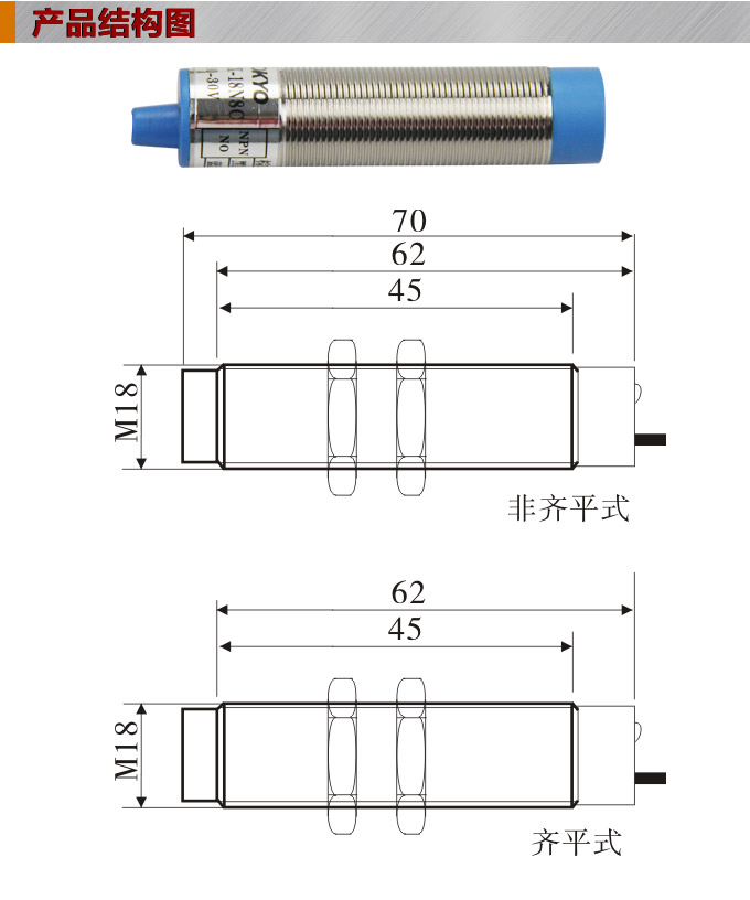 電感式接近開(kāi)關(guān),TX-18圓柱形接近開(kāi)關(guān)產(chǎn)品結(jié)構(gòu)圖