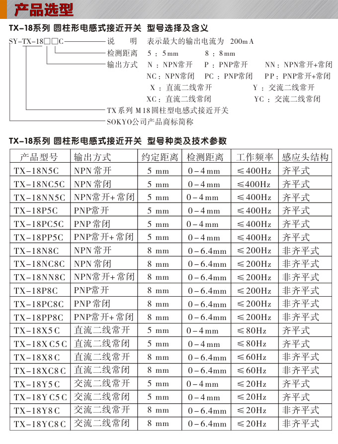 電感式接近開(kāi)關(guān),TX-18圓柱形接近開(kāi)關(guān)產(chǎn)品選型