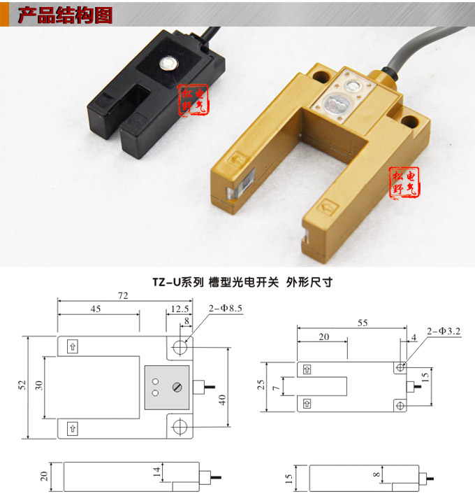 光電開關(guān)，TZ-U槽形光電開關(guān)，光電傳感器結(jié)構(gòu)圖