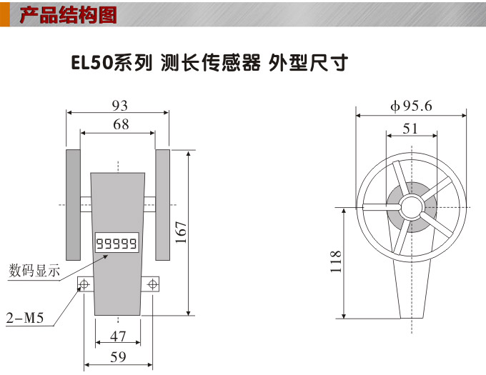 測(cè)長(zhǎng)傳感器,EL50計(jì)長(zhǎng)傳感器,米輪,旋轉(zhuǎn)編碼器結(jié)構(gòu)圖