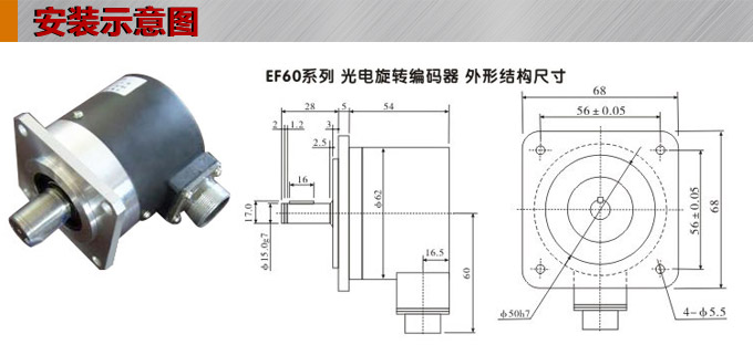 光電旋轉(zhuǎn)編碼器,EF60光電編碼器,編碼器,旋轉(zhuǎn)編碼器安裝示意圖