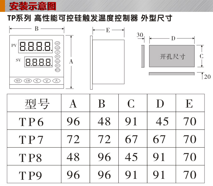 溫度控制器,TP9三相過(guò)零觸發(fā)溫控器,可控硅溫度控制器安裝示意圖